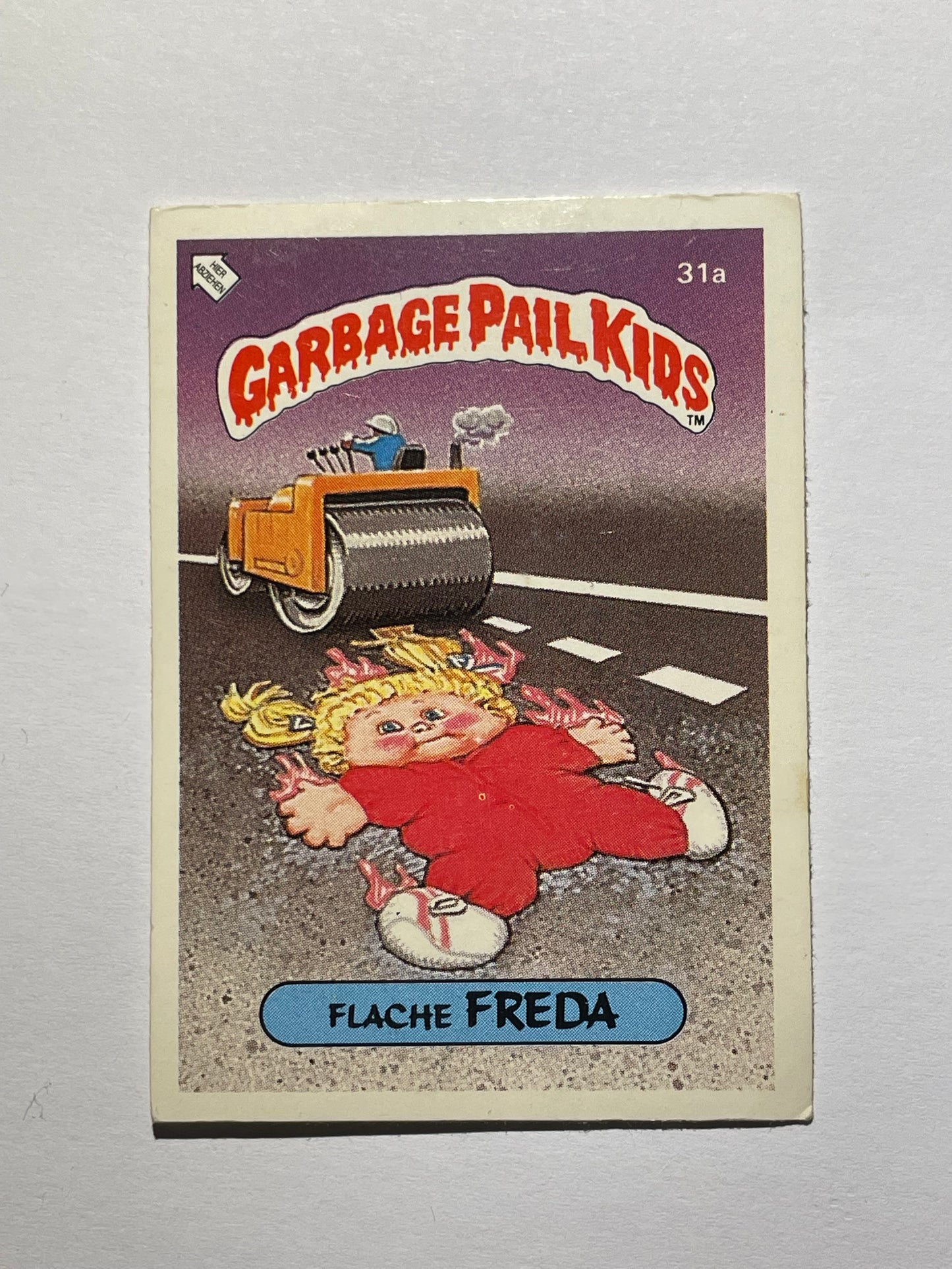 Garbage Pail Kids | German Test Set | 1985 | FLACHE FREDA 31A | OS1 RUN DOWN RHONDA/FLAT PAT