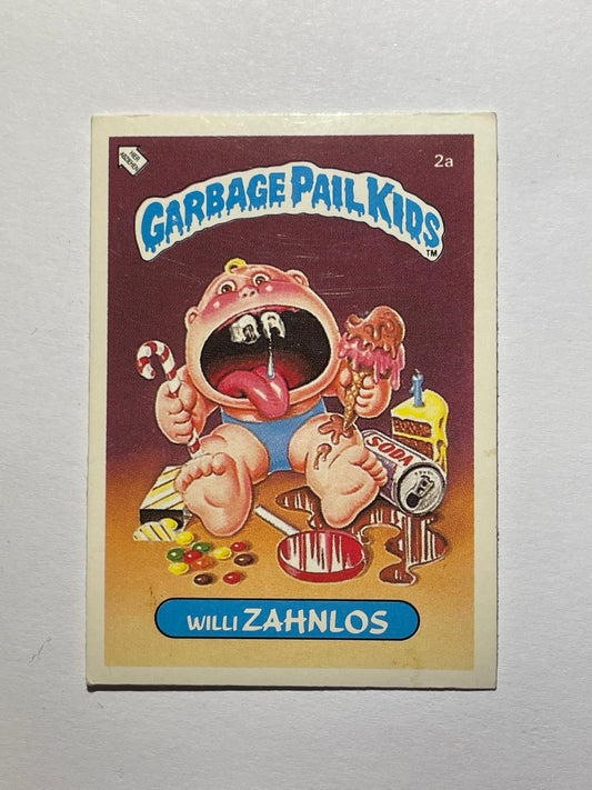 Garbage Pail Kids | German Test Set | 1985 | WILLI ZAHNLOS 2A | OS1 JUNKFOOD JOHN/RAY DECAY